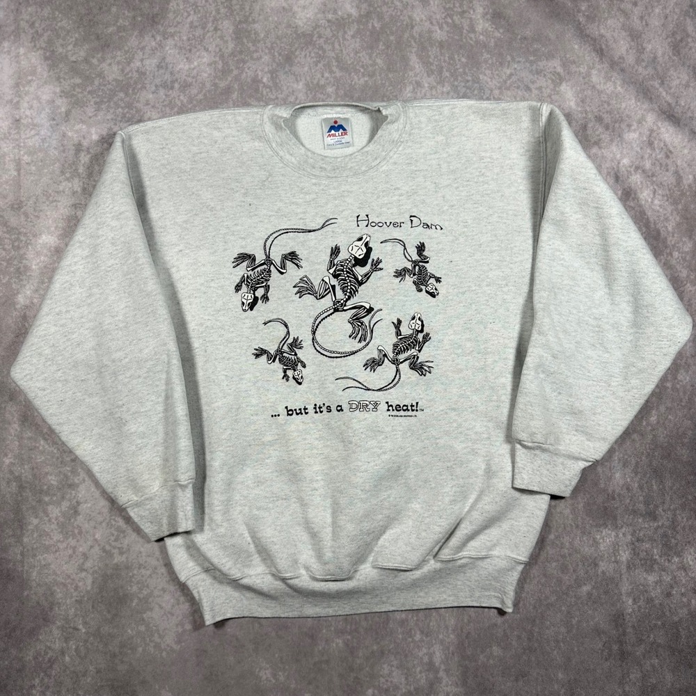 VTG 90s Miller Hoover Dam Lizard Skeleton Sweatshirt Gray Mens Large USA Made